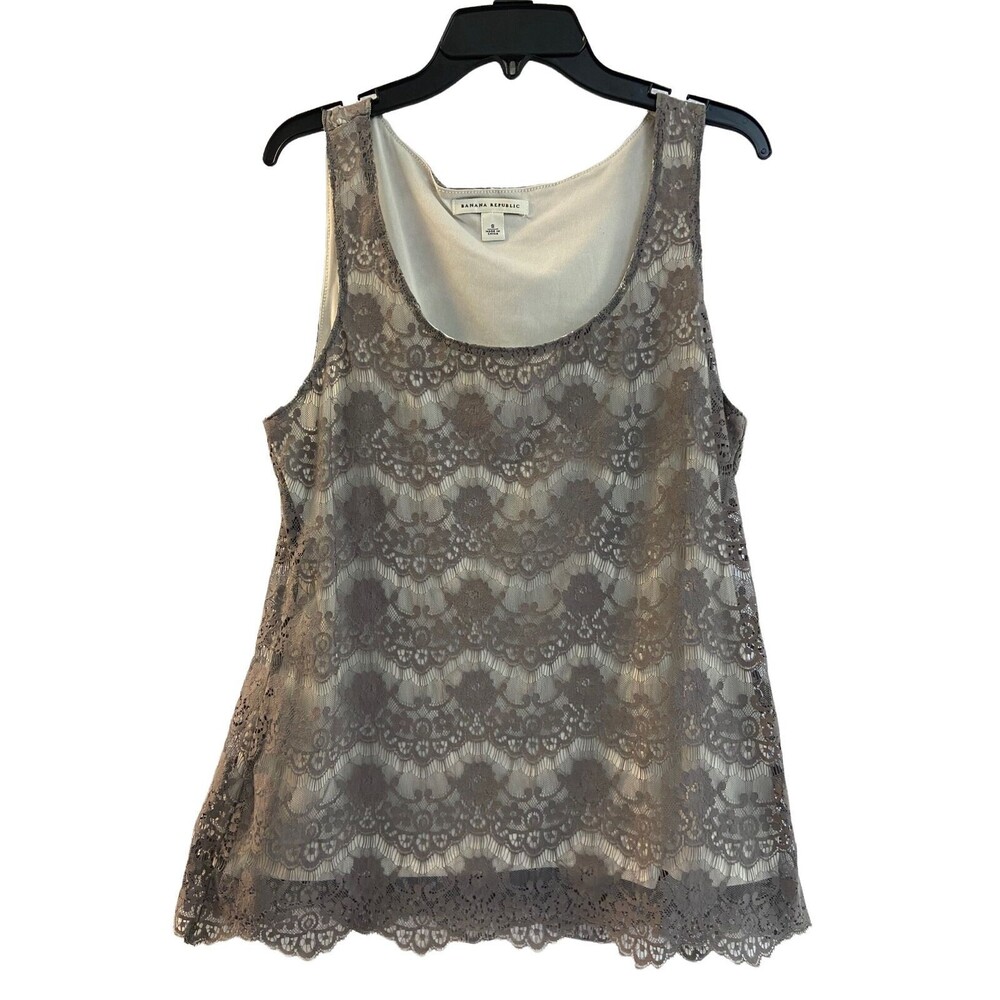 Banana Republic  Tank Top Womens Size 2 Gray Lace Front Dressy Lined